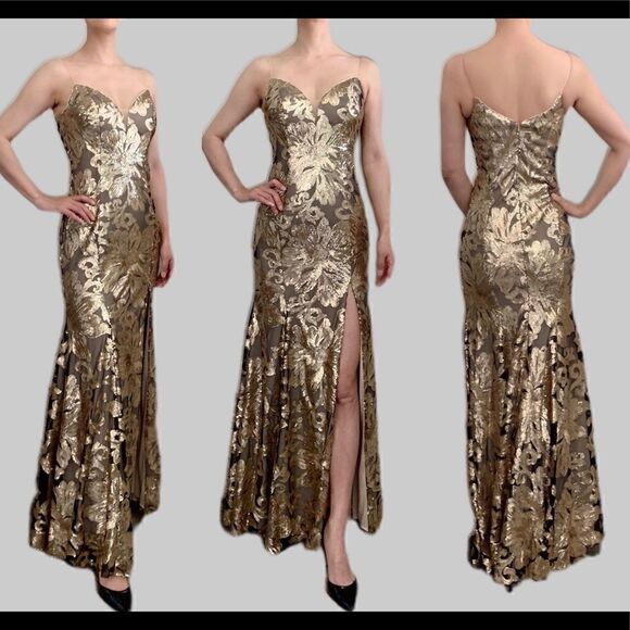 Gorgeous Sequined Golden Floral Lace Mermaid Gown - Picture 11 of 16